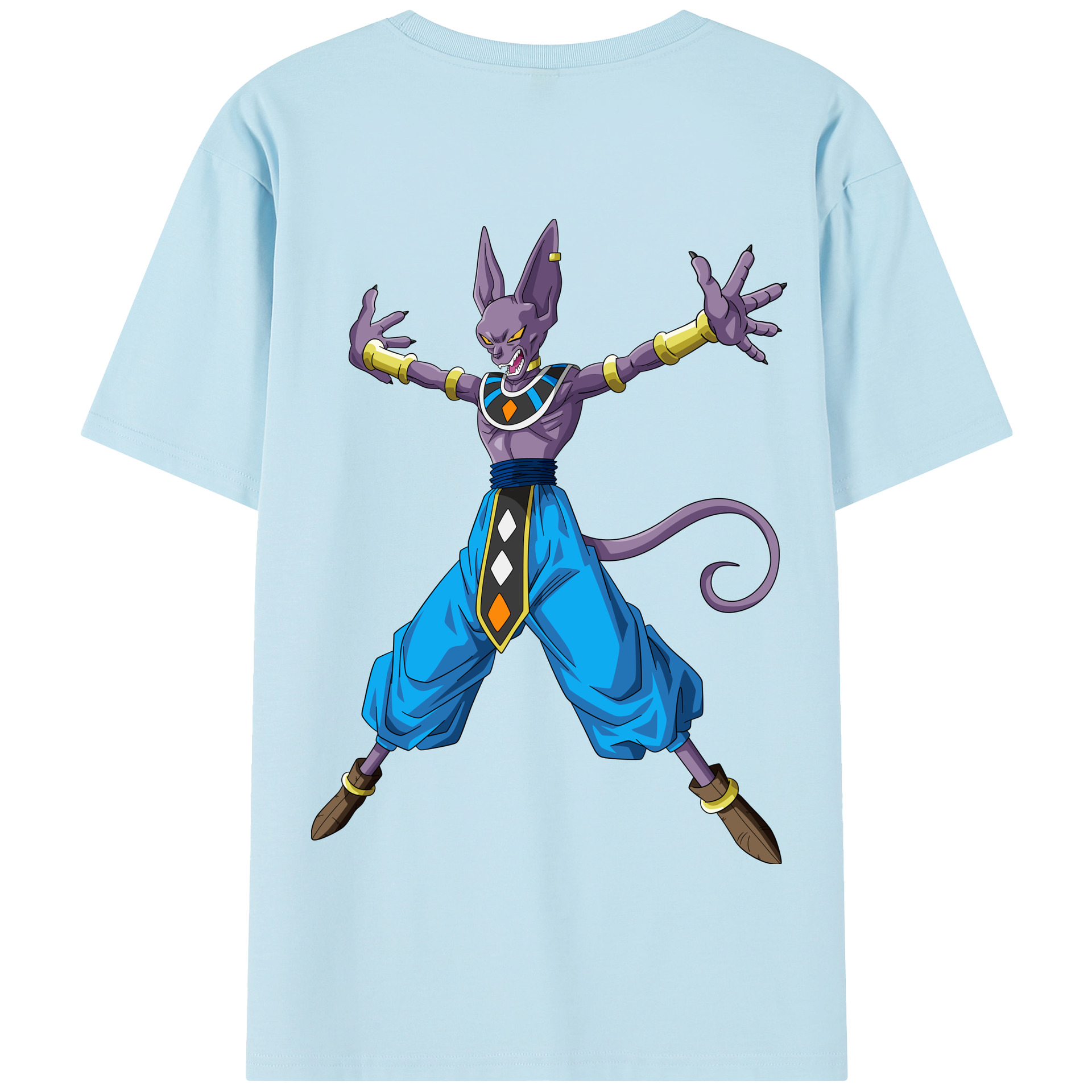 （画像用） ドラゴンボール ビルス 破壊神ビルス DRAGON BALL Beerus Birusu 綿100％半袖Tシャツ（背面プリント）